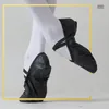 Dance Shoes Geniune Leather Ballet With Crisscross Pre-swen Elastic Strap Pointe Shoe Black 22-42 Slipper