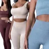 Женские леггинсы бесшовные вязаные йога носить тренажерный зал наборы v nece bra bra top top shorts sportswear для женщин