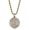 Chaines Hip Hop Iced Out Ringestone Coin Pendant Collier BTC Mining Gift for Men Woman With Corde Chain7213743