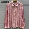 Women's Blouses 3.13 KlasonBell Silk Blouse Temperament Vintage Pink Print Pattern Hidden Breasted Long Sleeve Shirt