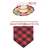 Dog Apparel Pet Bib Plaid Bandana Bibs Scarf With Straw Hat Drool Towel Triangle Non Fading Soft Stylish Set For Dogs