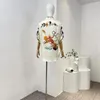 Women's Two Piece Pants Satin Silk 2024 Top Quality Casual White Floral Printing Loose Blouse Wide Leg High Waist Matching Women Sets