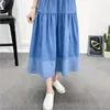 Kjolar ohryiyie vintage långt lapptäcke denim kjol kvinnor 2024 vår sommar hög midja retro a-line kvinnlig blå midi jean