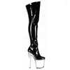 Dansskor 20 cm Ultra High Heels Boots Barreled Platform Japanned Leather 6 Inch Performance Plus Size Lår