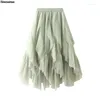 التنانير النسائية A Line Tulle Midi Tutu Fairy Tiered Skirt Skirt مرنة الطبقات ذات الطبقات الشبكية