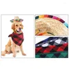 Dog Apparel Pet Bib Plaid Bandana Bibs Scarf With Straw Hat Drool Towel Triangle Non Fading Soft Stylish Set For Dogs