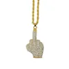 Vertical Middle Finger Diamond Pendant Necklace Mens Personality Trend Hip Hop Full Diamond