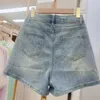 Spodnie damskie 3D Flower Denim Shorts Women 2024 Summer Korean Style Paliw szeroką nogę krótkie zjechanie Booty Sexy Girl