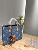 Designer Women's beautiful Denim Shoulder Bag Luxury Printed canvas Silk Scarf Tote Jungle Dinner Bag size 35x28cm