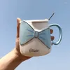 Tasses coréennes Version coréenne Lovely Ins Caxe Creat Creative Arc avec couverture cuillère tasse de femelle étudiante ménage en céramique petit déjeuner