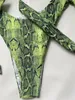 Kvinnors badkläder Green Snake Print Women 2024 Sexig kort ärm Hålig ut ring Länkad bandage Cross One Piece Baddräkt Baddräkter