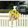 Decorative Flowers Artificial Spring Wreath With Bowknot Front Door Sunflowers Wheel For Garden Wedding Decorations