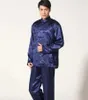 Chiński styl mężczyzn Silk kung fu garnit piżama męska satynowa haft smok tang garnitury spodni Zestawy rozmiar M-xxl 240407