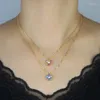 Halskette Ohrringe Set bunte Mode Frauen Schmuck Gold plattiert allmählich blau rosa kubische Zirkonia Bloom Blume Ohrring 2024