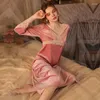 Women's Sleepwear Elegant Nightdress Soft Velour Women Winter Bathrobe Home Dress Loose Nightgown V-Neck Loungewear Velvet Homewear