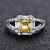 Cluster Rings Real S925 Silver Square Women's 7mm Yellow Diamond Ring Female 5A Zircon Original Design Luxury Jewel Girl Gift Banket