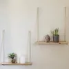 Plaques décoratives étagère de plante en bois Petite ménage partie de rangement de rangement de rangement corde murale suspendue