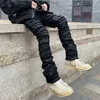 Tungt industrihål Frayed Destruction Waxed Jeans Mens High Street Retro Straight Ripped Pencil Pants Overdimensionerade denimbyxor 240402