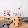 Verres à vin 350 ml mignon verre à fraise haut borosilicate bpa tasse de café gratuit avec paille créative de thé au lait waterware cadeau