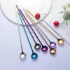 Spoons 24CM Long Handle Coffee Scoop Eco-friendly Stir Spoon Stainless Steel Tableware Ice Cream Kitchen Supplies 7Colors