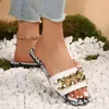 Slippers Chain Leopard Farts Femmes Chaussures de plage Sandales de marche confortables 2024 Été décontracté flipples robe de mode Mujer Tlides