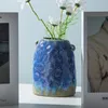 花瓶の花瓶の装飾青二重耳セラミックフラワーインサートエルホームハンドメイドクリエイティブウェア