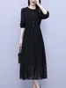 Abiti casual autunno inverno nero jacquard chic ballow abito midi femminile feste di moda 2024 coreano elegante ventidos