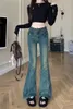 Jeans feminina menina americana cintura alta lavada bootcut feminina outono ousátil calça longa e longa de piso roupas femininas roupas femininas