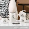 Tazas linda taza de cerámica de dibujos animados con cuchara de tapa pareja de oficina en el hogar café taza de té de té regalo de cumpleaños para amigos