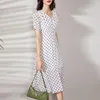 Vestidos casuais vestido maxi floral de seda marinha Mulheres V pescoço 2024 Trabalho de verão longa