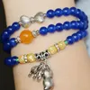 Charm Bracelets 6mm Accessory Crafts Blue Chalcedony Bracelet Peanut Elephant Pendant Crystal Jewelry Multilayer Chain Necklace Stone