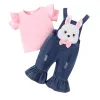 Trousers ma&baby 324M Easter Newborn Infant Toddler Baby Girl Clothes Sets Ruffle Tshirt Bunny Denim Pants Overall Outfit D05