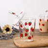 Verres à vin 350 ml mignon verre à fraise haut borosilicate bpa tasse de café gratuit avec paille créative de thé au lait waterware cadeau