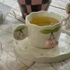 Cups schotels creatief schattige roze kersen keramische beker schotel decoratie ontbijtmelk koffie set paar cadeau herbruikbare waterkeuken.