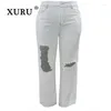Jeans femininos Xuru - Encurso solto europeu e americano Use sexy vendendo branco K1-3219