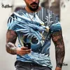 Mens Dragon Tshirt Fashion ثلاثي الأبعاد طباعة Tirt نمط حيوان شورتليج شارع الشارع الضخم المحملات الصيف قمم غير رسمية 240411