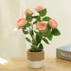 Dekorative Blumen 5 Köpfe Tabletop Hochzeit Rosenpflanzen Bouquet Büro Simulation Realistische Wohnkultur im Topf Gefälschtes Wohnzimmer künstlich