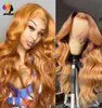 Lace Wigs Ginger Blonde Body Wave Transparent Peruvian Front Human Hair Orange Curly Part 150 Remy2627512