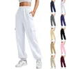 Women's Pants Elastic Waist Cargo Sweatpants Solid Color Women Straight Leg Loose Fit High Plus Size Streetwear Suit