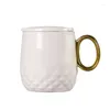 Mugs 370ml Simple Ceramic Mug Creative Gold Handle Coffee Water Cup Nordic Style Personality Couple Office With Lid Spoon