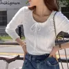 Women's T Shirts White Tshirts Women Clothing Temperament Simple Tops 2024 Ropa Mujer Long Sleeve O-neck Bandage Tunic Y2k T-shirt