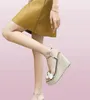 Shell Pearl Wedges Platform Sandaler Kvinnor Summer Gold Sliver Ankle Buckle Strap Party Fashion Beach Shoes Drop Ship8954756