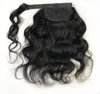 Body Wave Human Hair Ponytail Wrap thround 흑인 여성 페이스트 마술 페이스트 포니 테일 말레이시아 처녀 물결 모양의 클립 ext9454228