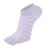 Calzini sportivi cotone a cinque dito per donne a strisce solide a strisce viola blu rosa blu traspirato a tubo basso con le dita dei piedi