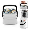 Dinnerware Navy And Gold Peony Blossom Seamless Pattern Double Layer Bento Box Portable Lunch For Kids School Blue Teal