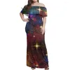 Robes de fête plus taille étoile robe imprimée en été femmes de l'épaule de la mode longue mode ciel étoilé des vêtements de vacances élégants