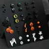 Brincos de garanhão 20 pares Brincho de Halloween Conjunto de Bat Spider Skeleton Skeleton Pumpkin Lamp Ghost Cross Pinging Ear Studs Jóias para Mulheres