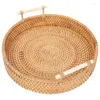 Tea Trays Rattan Serving Tray-11.5Inch Round Tray With Handles-Handmade Tray-Decorative For Coffee Table 28X28cm