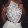 Damestanks glanzende diamanten tanktop kristal strass halter laag uit backless crop tops sexy nachtclub y2k festival rave feest camis