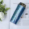 Mugs 450ml Double Wall Plastic Water Bottle Glitter Cups Colorful Coffee Reusable Acrylic Tumbler